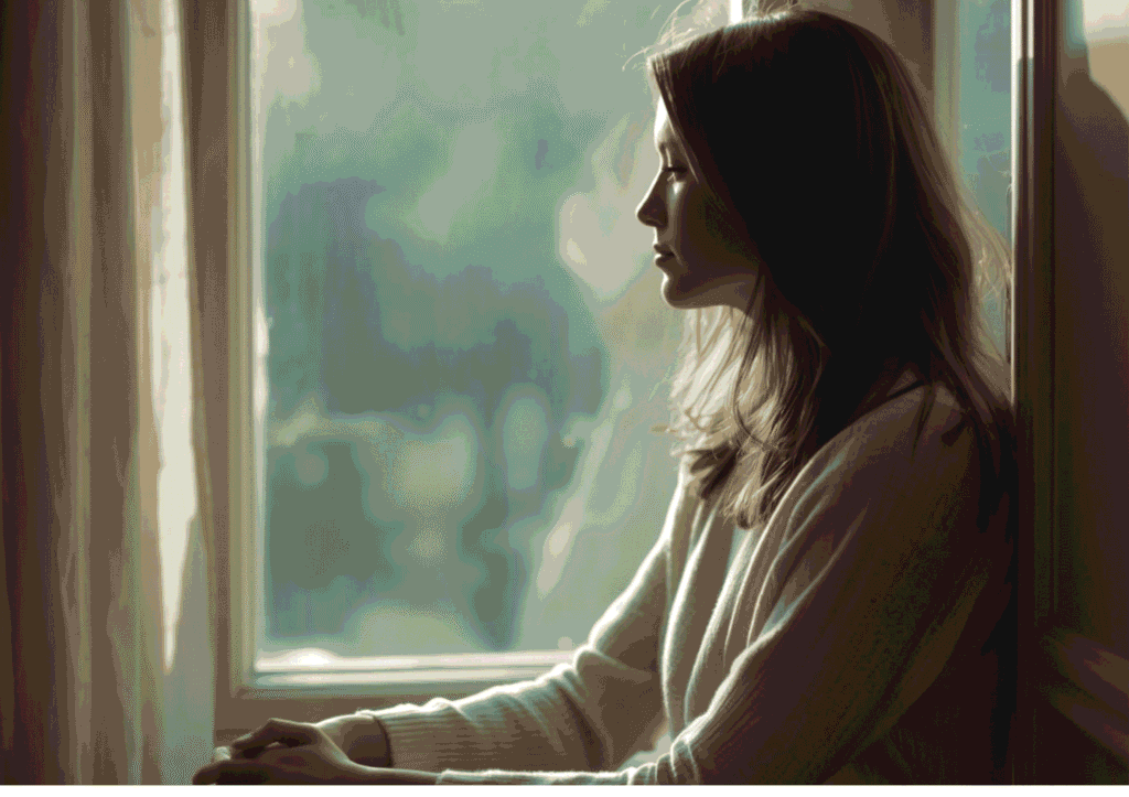 bereaved mother sitting quietly after miscarriage loss