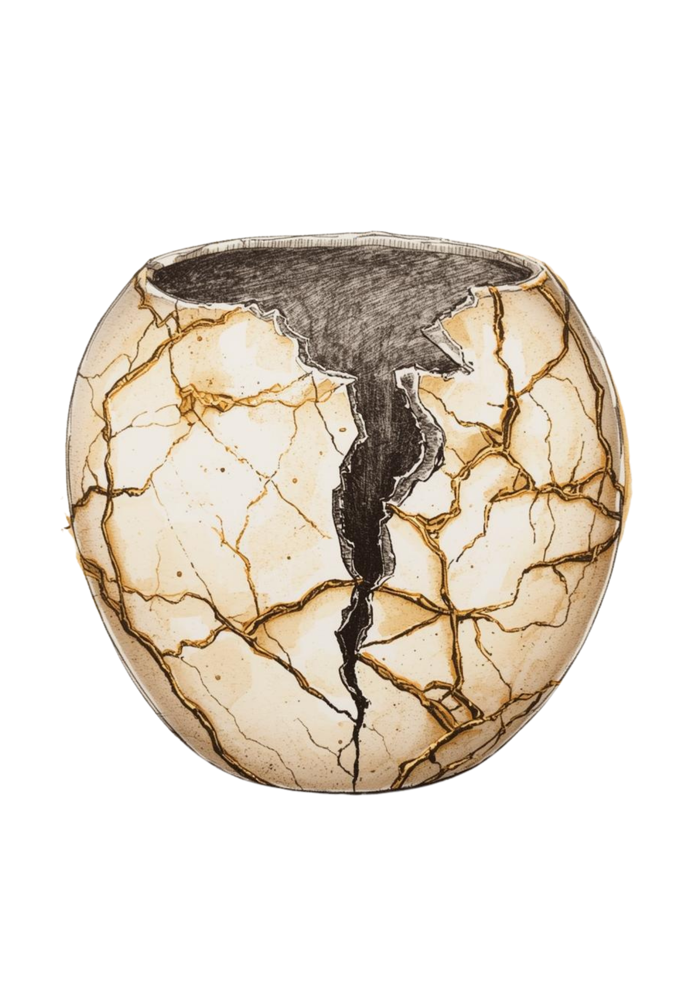 A kintsugi vessel — broken and mended with gold, a symbol of healing after loss